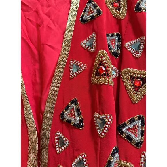 Vintage Black Tie He-Ro Heavy Beaded Red Single Button Blazer Jacket - Picture 5 of 9